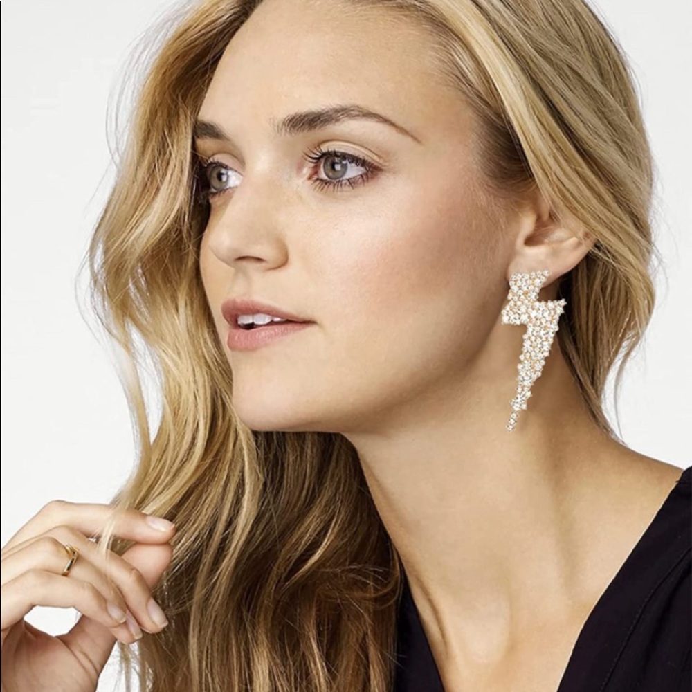 Crystal Lightning Bolt Dangle Earrings